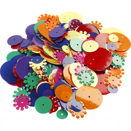 Pailletten, sortierte Farben, rund, Größe 10–25 mm, 250 g/ 1 Stk.