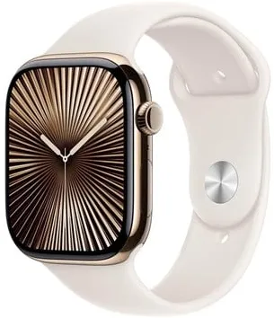 Apple Watch Series 10 GPS + Cellular 46mm - Gehäuse aus Goldtitan mit Starlight-Sportarmband - S/M