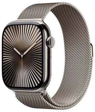 Apple Watch Series 10 GPS + Cellular 46mm - Natürliches Titangehäuse mit natürlichem Mailänder Loop - S/M